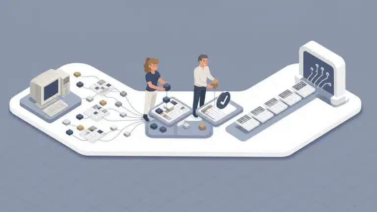 Illustration zeigt den fehlenden Arbeitsweg zwischen Altsystemdaten und dem Importtool des neuen ERP-Systems
